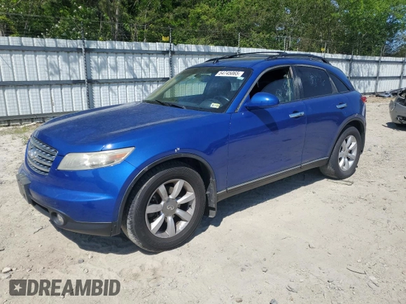 2005 Infiniti FX z VIN JNRAS08W95X216368, wystawiony jako Copart lot #54745065 z przebiegiem 232 897 mil mil oraz Szkoda całkowita • Salvage title. Historia ofert i sprzedaży dostępna na DreamBid. Obrazek 1.
