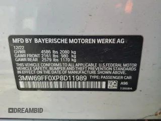 2023 BMW 3 Series 330i with VIN 3MW69FF0XP8D11989, listed as a Copart auction lot 54896825 with Not provided miles and Salvage title. Bid and sale history available at DreamBid. Image 12.