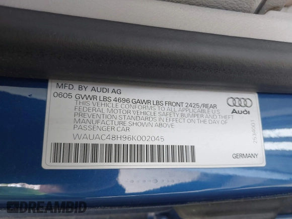 2006 Audi A4 1.8T with VIN WAUAC48H96K002045, listed as a IAAI auction lot 42128208 with 158,716 mi miles. Bid and sale history available at carsss.com. Image 9.
