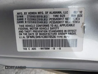 2012 Honda Odyssey EX-L с VIN 5FNRL5H61CB070536, выставлен на аукционе IAAI как лот 42246934 с пробегом 239 930 миль миль и . История ставок и продаж доступна на DreamBid. Изображение 9.