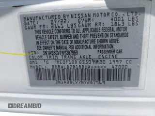 2022 Nissan Sentra SV z VIN 3N1AB8CV7NY287969, wystawiony jako IAAI lot #42501611 z przebiegiem 55 975 mil mil oraz . Historia ofert i sprzedaży dostępna na DreamBid. Obrazek 9.