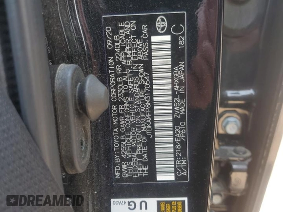 2021 Toyota Prius LE with VIN JTDKAMFP8M3170547, listed as a Copart auction lot 60262615 with 56,156 mi miles and Salvage title. Bid and sale history available at DreamBid. Image 12.