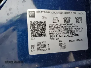 2022 GMC Terrain SLE with VIN 3GKALMEV1NL203016, listed as a Copart auction lot 57675265 with 57,471 mi miles and Salvage title. Bid and sale history available at DreamBid. Image 13.