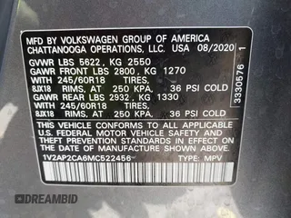2021 Volkswagen Atlas S с VIN 1V2AP2CA6MC522456, выставлен на аукционе IAAI как лот 42314327 с пробегом 118 207 миль миль и . История ставок и продаж доступна на DreamBid. Изображение 9.
