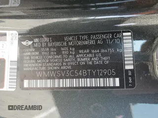 2011 MINI Hardtop S с VIN WMWSV3C54BTY12905, выставлен на аукционе Copart как лот 60280375 с пробегом 126 319 миль миль и Чистый • Clean title. История ставок и продаж доступна на DreamBid. Изображение 12.