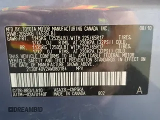 2010 Toyota RAV4 Limited с VIN 2T3DF4DV2AW080184, выставлен на аукционе Copart как лот 62313415 с пробегом 238 228 миль миль и Чистый • Clean title. История ставок и продаж доступна на DreamBid. Изображение 13.