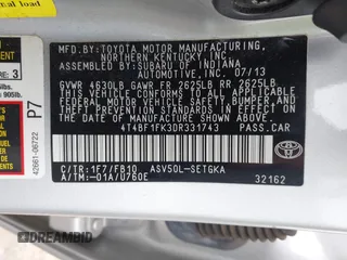 2013 Toyota Camry L with VIN 4T4BF1FK3DR331743, listed as a IAAI auction lot 41835114 with 119,368 mi miles. Bid and sale history available at carsss.com. Image 9.