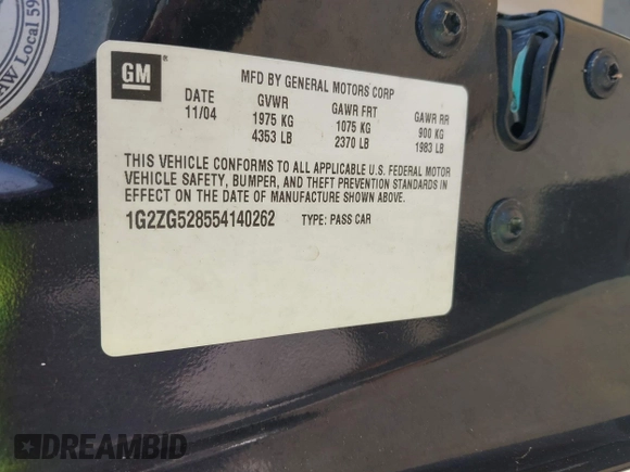 2005 Pontiac G6 with VIN 1G2ZG528554140262, listed as a IAAI auction lot 42592728 with 155,397 mi miles and . Bid and sale history available at DreamBid. Image 9.