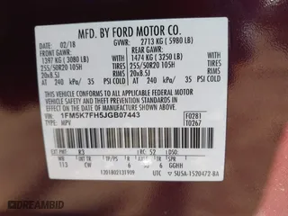 2018 Ford Explorer Limited with VIN 1FM5K7FH5JGB07443, listed as a IAAI auction lot 41251705 with 59,764 mi miles. Bid and sale history available at carsss.com. Image 9.