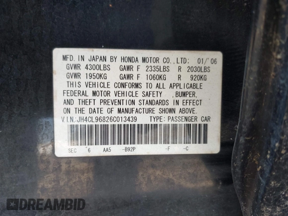 2006 Acura TSX с VIN JH4CL96826C013439, выставлен на аукционе IAAI как лот 42440712 с пробегом 174 504 миль миль и . История ставок и продаж доступна на DreamBid. Изображение 9.