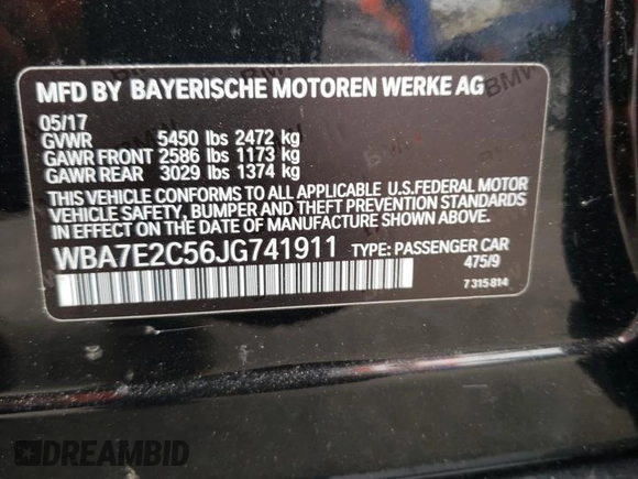 2018 BMW 7 Series 740i with VIN WBA7E2C56JG741911, listed as a Copart auction lot 63716373 with 45,059 mi miles. Bid and sale history available at carsss.com. Image 14.