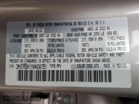 2022 Mazda CX-30 2.5 Turbo with VIN 3MVDMBAY1NM434761, listed as a Copart auction lot 72731244 with 30,331 mi miles and Salvage Title. Bid and sale history available at DreamBid. Image 15.