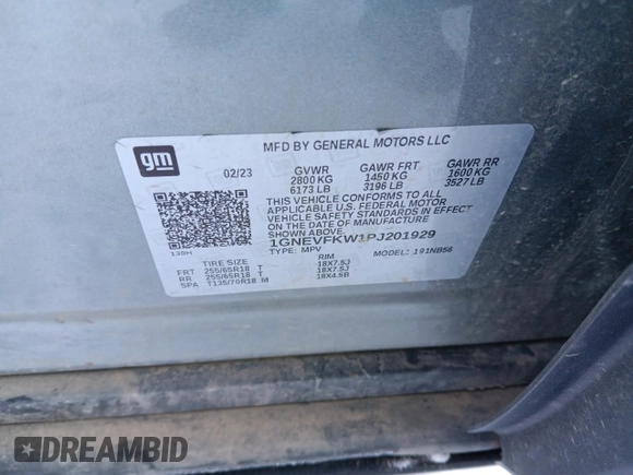 2023 Chevrolet Traverse LS with VIN 1GNEVFKW1PJ201929, listed as a Copart auction lot 42561545 with 56,165 mi miles and Salvage Title. Bid and sale history available at carsss.com. Image 12.
