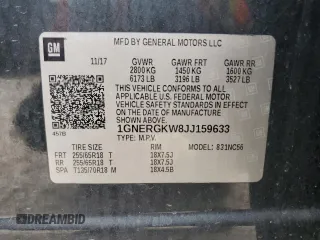 2018 Chevrolet Traverse LT Cloth with VIN 1GNERGKW8JJ159633, listed as a Copart auction lot 51517765 with 137,004 mi miles and Clean title. Bid and sale history available at DreamBid. Image 13.