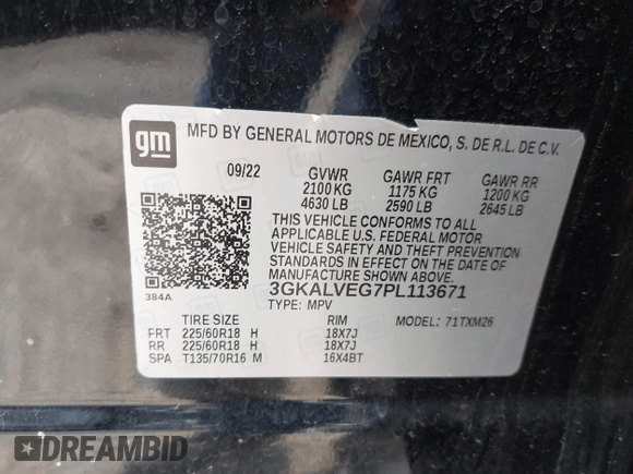 2023 GMC Terrain SLT with VIN 3GKALVEG7PL113671, listed as a IAAI auction lot 42740148 with 33,185 mi miles and . Bid and sale history available at DreamBid. Image 9.
