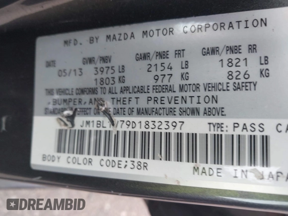 2013 Mazda 3 i Touring with VIN JM1BL1V79D1832397, listed as a IAAI auction lot 42437514 with 91,573 mi miles and . Bid and sale history available at DreamBid. Image 9.