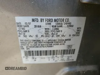 2007 Ford Edge SEL PLUS with VIN 2FMDK39C07BA70581, listed as a Copart auction lot 52822895 with 217,280 mi miles and Clean Title. Bid and sale history available at carsss.com. Image 13.