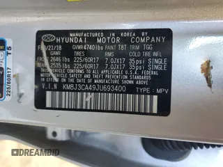 2018 Hyundai Tucson SEL with VIN KM8J3CA49JU693400, listed as a Copart auction lot 52046405 with Not provided miles and Salvage title. Bid and sale history available at DreamBid. Image 14.
