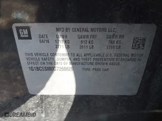 2016 Chevrolet Cruze LS with VIN 1G1BC5SM0G7260826, listed as a IAAI auction lot 41854066 with 124,126 mi miles. Bid and sale history available at carsss.com. Image 9.