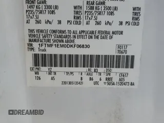 2013 Ford F-150 XL with VIN 1FTMF1EM0DKF06830, listed as a Copart auction lot 48296765 with 160,430 mi miles and Salvage title. Bid and sale history available at DreamBid. Image 12.