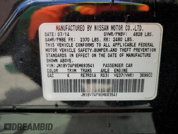 2014 Infiniti Q50 Premium with VIN JN1BV7AP9EM693541, listed as a Copart auction lot 52898005 with 203,157 mi miles and Salvage Title. Bid and sale history available at carsss.com. Image 12.