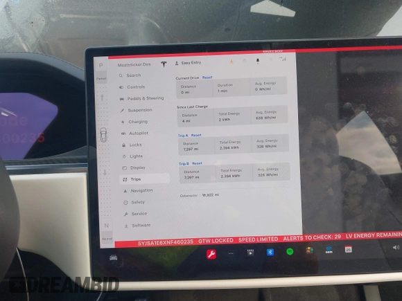 2022 Tesla Model S Plaid with VIN 5YJSA1E6XNF460235, listed as a IAAI auction lot 40951359 with 18,922 mi miles and . Bid and sale history available at DreamBid. Image 7.