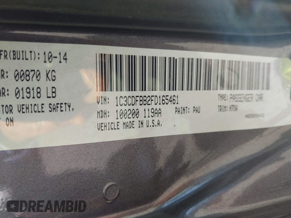 2015 Dodge Dart SXT with VIN 1C3CDFBB2FD165461, listed as a IAAI auction lot 42383553 with 141,843 mi miles and . Bid and sale history available at DreamBid. Image 9.