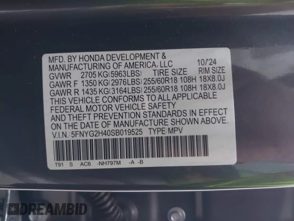 2025 Honda Pilot EX-L z VIN 5FNYG2H40SB019525, wystawiony jako IAAI lot #42190029 z przebiegiem 10 794 mil mil oraz . Historia ofert i sprzedaży dostępna na DreamBid. Obrazek 9.