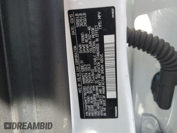 2015 Volvo V60 T5 z VIN YV4612HK7F1001283, wystawiony jako Copart lot #54272035 z przebiegiem Nie podano mil oraz Szkoda całkowita • Salvage title. Historia ofert i sprzedaży dostępna na DreamBid. Obrazek 12.