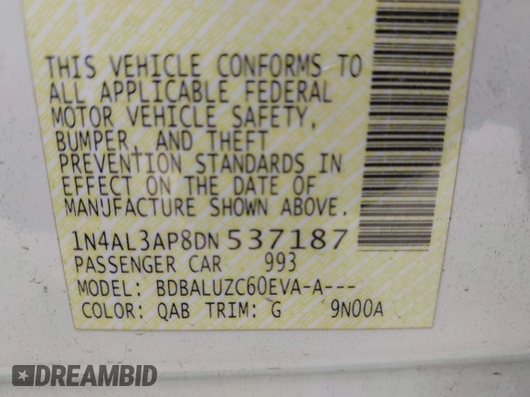 2013 Nissan Altima SV with VIN 1N4AL3AP8DN537187, listed as a IAAI auction lot 42375168 with 192,094 mi miles and . Bid and sale history available at DreamBid. Image 9.