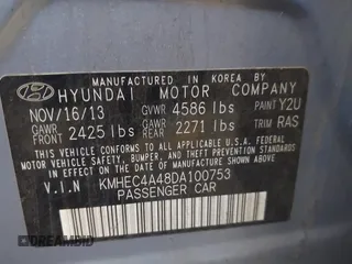 2013 Hyundai Sonata Hybrid Limited with VIN KMHEC4A48DA100753, listed as a IAAI auction lot 41993863 with 129,591 mi miles. Bid and sale history available at carsss.com. Image 9.