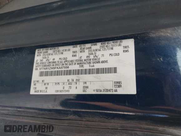 2015 Ford Transit Cargo с VIN 1FTNR1ZM5FKA57556, выставлен на аукционе IAAI как лот 42383851 с пробегом 138 502 миль миль и . История ставок и продаж доступна на DreamBid. Изображение 9.