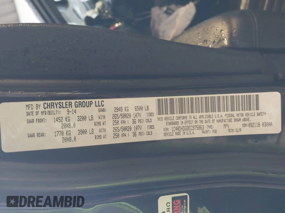 2014 Dodge Durango Limited с VIN 1C4RDHDG9EC975863, выставлен на аукционе IAAI как лот 42023354 с пробегом 146 390 миль миль и . История ставок и продаж доступна на DreamBid. Изображение 9.