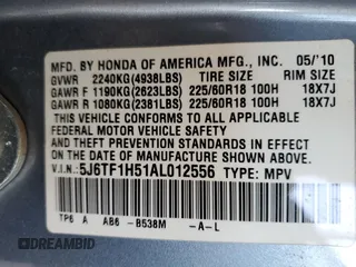 2010 Honda Crosstour EX-L z VIN 5J6TF1H51AL012556, wystawiony jako Copart lot #58065735 z przebiegiem 170 528 mil mil oraz Szkody całkowita. Historia ofert i sprzedaży dostępna na DreamBid. Obrazek 12.