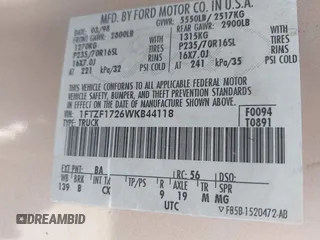 1998 Ford F-150 with VIN 1FTZF1726WKB44118, listed as a IAAI auction lot 41786536 with 155,032 mi miles and . Bid and sale history available at DreamBid. Image 9.