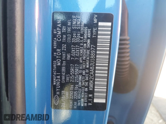 2018 Hyundai Kona SEL with VIN KM8K2CAA8JU188977, listed as a Copart auction lot 78459964 with 92,185 mi miles and Salvage Title. Bid and sale history available at carsss.com. Image 14.