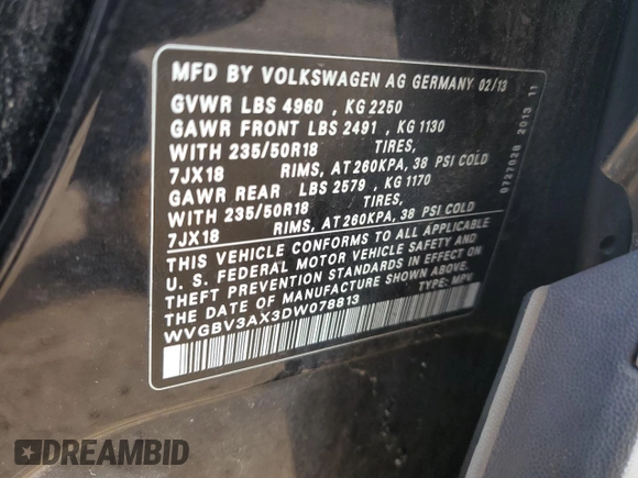 2013 Volkswagen Tiguan SE z VIN WVGBV3AX3DW078813, wystawiony jako Copart lot #54238465 z przebiegiem 119 092 mil mil oraz Szkoda całkowita • Salvage title. Historia ofert i sprzedaży dostępna na DreamBid. Obrazek 12.