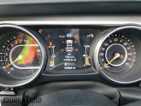 2019 Jeep Wrangler Unlimited Sport with VIN 1C4HJXDG4KW508021, listed as a Copart auction lot 43949845 with 107,464 mi miles and Salvage title. Bid and sale history available at DreamBid. Image 9.