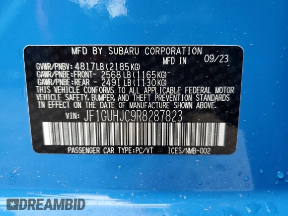 2024 Subaru Impreza RS with VIN JF1GUHJC9R8287823, listed as a Copart auction lot 85538484 with 5,958 mi miles and Salvage Title. Bid and sale history available at carsss.com. Image 14.