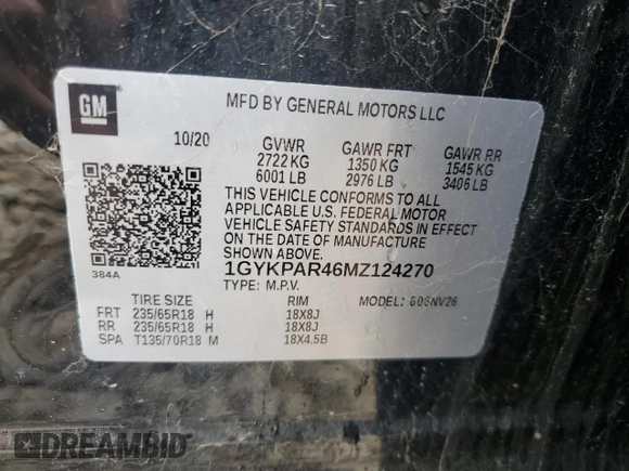 2021 Cadillac XT6 Luxury with VIN 1GYKPAR46MZ124270, listed as a Copart auction lot 44359615 with 149,820 mi miles and Clean title. Bid and sale history available at DreamBid. Image 14.