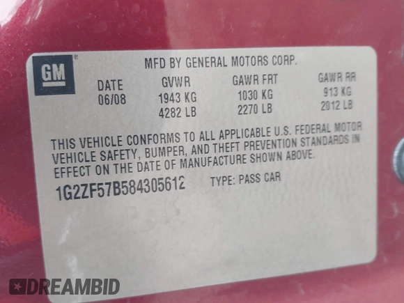 2008 Pontiac G6 1SV Value Leader z VIN 1G2ZF57B584305612, wystawiony jako IAAI lot #42053420 z przebiegiem 108 581 mil mil oraz . Historia ofert i sprzedaży dostępna na DreamBid. Obrazek 9.