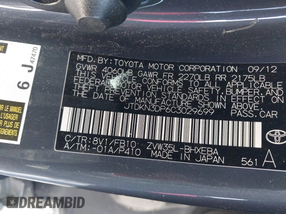 2012 Toyota Prius z VIN JTDKN3DP6C3029699, wystawiony jako IAAI lot #42294115 z przebiegiem 174 894 mil mil oraz . Historia ofert i sprzedaży dostępna na DreamBid. Obrazek 9.