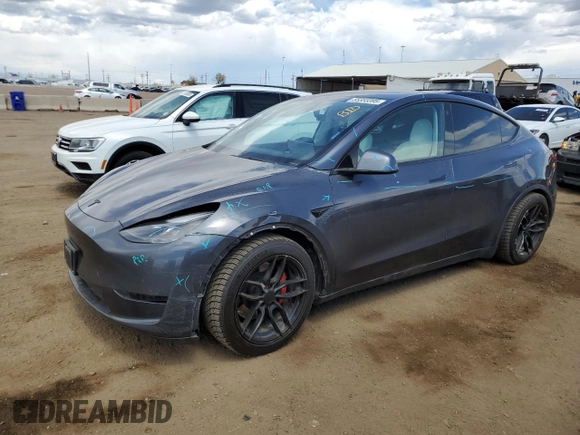 2021 Tesla Model Y Performance with VIN 5YJYGDEF0MF137692, listed as a Copart auction lot 55333395 with 56,325 mi miles and Salvage Title. Bid and sale history available at DreamBid. Image 1.