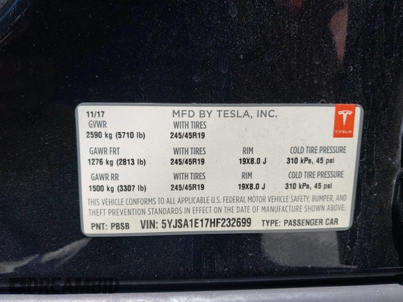 2017 Tesla Model S 60 with VIN 5YJSA1E17HF232699, listed as a IAAI auction lot 42327539 with 113,923 mi miles and . Bid and sale history available at DreamBid. Image 9.