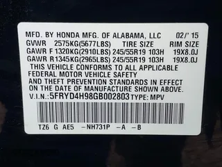 2016 Acura MDX w/Advance with VIN 5FRYD4H98GB002803, listed as a IAAI auction lot 41544124 with 110,310 mi miles. Bid and sale history available at carsss.com. Image 9.
