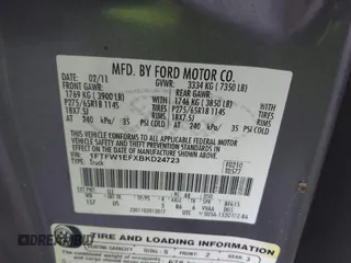 2011 Ford F-150 XL with VIN 1FTFW1EFXBKD24723, listed as a IAAI auction lot 42125305 with 202,032 mi miles. Bid and sale history available at carsss.com. Image 9.