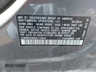 2013 Volkswagen Passat SE z VIN 1VWBN7A3XDC113600, wystawiony jako IAAI lot #41826962 z przebiegiem 121 188 mil mil oraz . Historia ofert i sprzedaży dostępna na DreamBid. Obrazek 9.