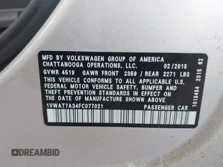 2015 Volkswagen Passat 1.8T Limited Edition with VIN 1VWAT7A34FC077021, listed as a IAAI auction lot 42090573 with 230,465 mi miles. Bid and sale history available at carsss.com. Image 9.
