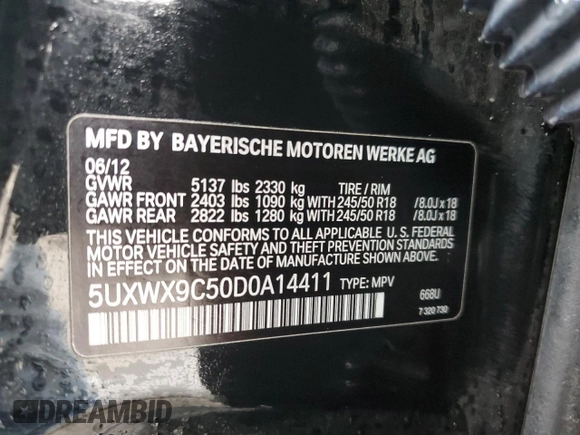 2013 BMW X3 xDrive28i with VIN 5UXWX9C50D0A14411, listed as a Copart auction lot 48169035 with 102,176 mi miles and Salvage Title. Bid and sale history available at carsss.com. Image 13.