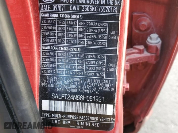 2008 Land Rover LR2 HSE with VIN SALFT24N58H061921, listed as a Copart auction lot 47489565 with 150,141 mi miles and Salvage Title. Bid and sale history available at DreamBid. Image 15.